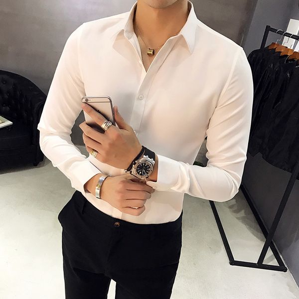 

new shirts joker pure color contracted long sleeve of cultivate one's morality men's shirt men fashion, White;black