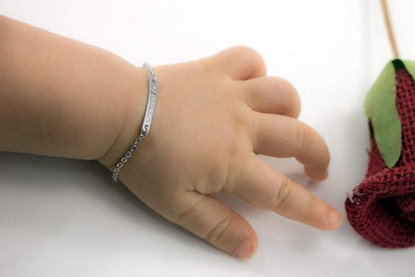 link, chain personalize a dainty baby name bar bracelet 4" born to children gift and first birthday shower, Black
link, chain personalize a dainty baby name bar bracelet 4" born to children gift and first birthday shower, Black