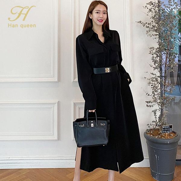 casual dresses h han queen 2021 spring korean long dress lady office shirt vestidos a-line chic occupation elegant simple women, Black;gray
casual dresses h han queen 2021 spring korean long dress lady office shirt vestidos a-line chic occupation elegant simple women, Black;gray