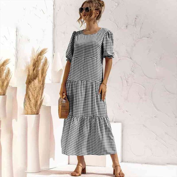 womens summer long dress casual plaid print loose maxi dress elegant short sleeve patchwork robe woman holiday party, Black;gray
womens summer long dress casual plaid print loose maxi dress elegant short sleeve patchwork robe woman holiday party, Black;gray