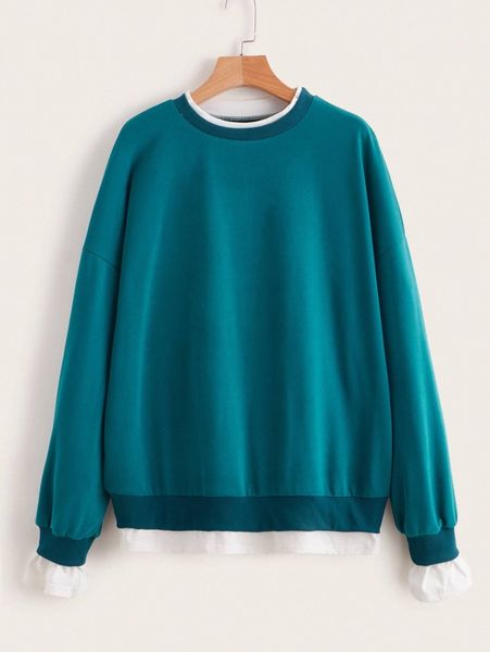 drop shoulder 2 in 1 sweatshirt j3wj#, White;black
drop shoulder 2 in 1 sweatshirt j3wj#, White;black