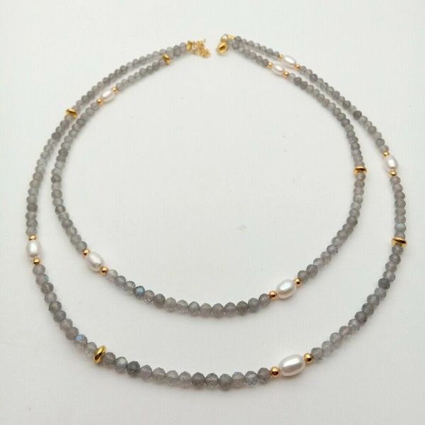 chains hand knotted faceted gray 2x4mm stone 5-7mm white rice freshwater pearl long 45-50cm necklace, Silver
chains hand knotted faceted gray 2x4mm stone 5-7mm white rice freshwater pearl long 45-50cm necklace, Silver