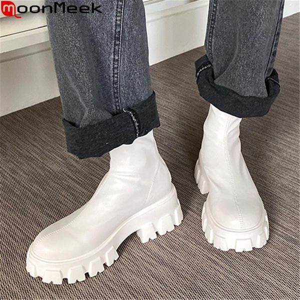 moonmeek 2020 new arrival ankle boots square heels round toe fashion ladies shoes women boots black white