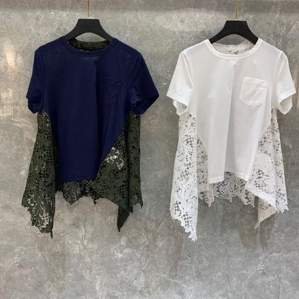 spring and summer women's crew neck chest single pocket back water soluble embroidery color short-sleeved kg-349, White
spring and summer women's crew neck chest single pocket back water soluble embroidery color short-sleeved kg-349, White