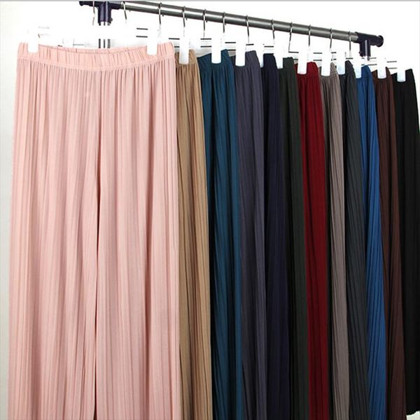 

pleated fold palazzo pants women bottoms female casual pants mid waist wide leg for women, Black;white