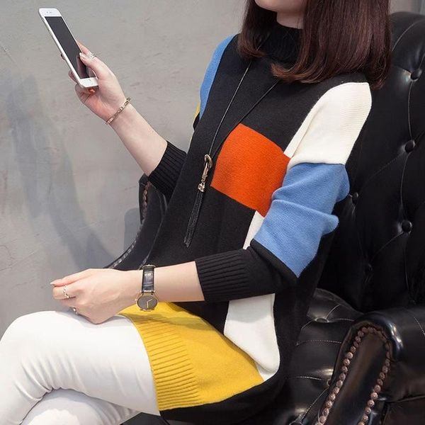 2020 long knitted women pullover long sleeve turtle neck casual loose pull jumpers plaid female knitting femme, White;black
2020 long knitted women pullover long sleeve turtle neck casual loose pull jumpers plaid female knitting femme, White;black