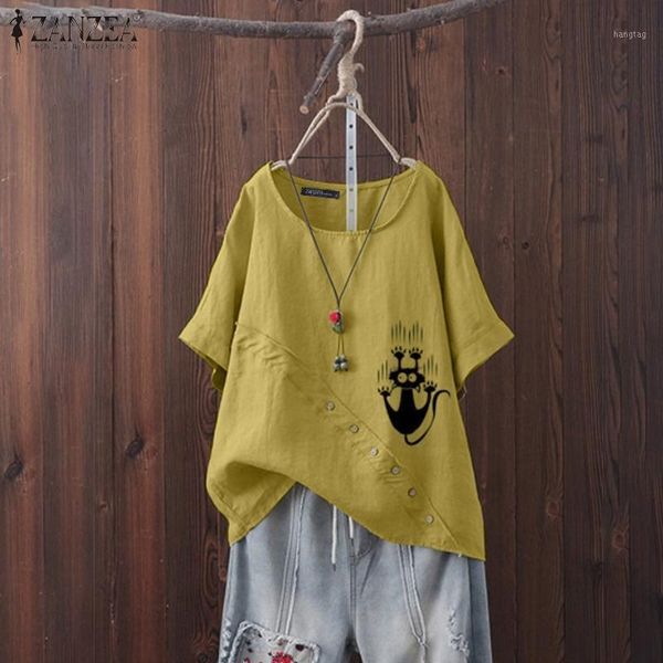 2020 zanzea women's printed blouse cotton summer casual short sleeve blusas female button stiching plus size chemise1, White
2020 zanzea women's printed blouse cotton summer casual short sleeve blusas female button stiching plus size chemise1, White