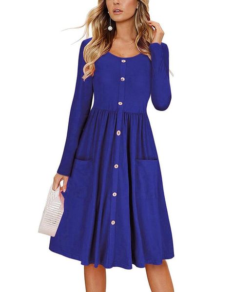 penwom solid color round neck long sleeve drawstring pullover women's dress with pockets buttons, Black;gray
penwom solid color round neck long sleeve drawstring pullover women's dress with pockets buttons, Black;gray