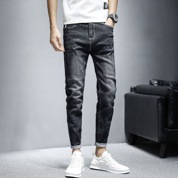 black grey jeans men's elastic and comfortable four seasons regular korean fashion slim fit small foot youth versatile casual pants, Blue
black grey jeans men's elastic and comfortable four seasons regular korean fashion slim fit small foot youth versatile casual pants, Blue