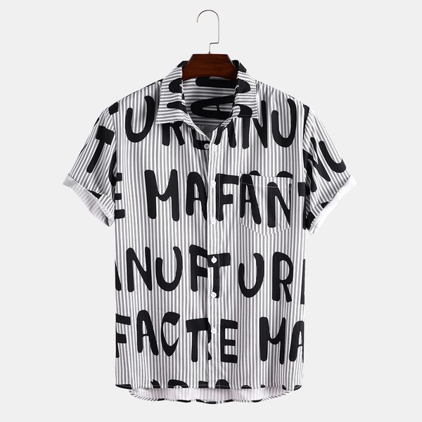 2021 new casual short sleeve striped letter printed men's shirtslim fit fashion floral print dress males clothes, White;black
2021 new casual short sleeve striped letter printed men's shirtslim fit fashion floral print dress males clothes, White;black