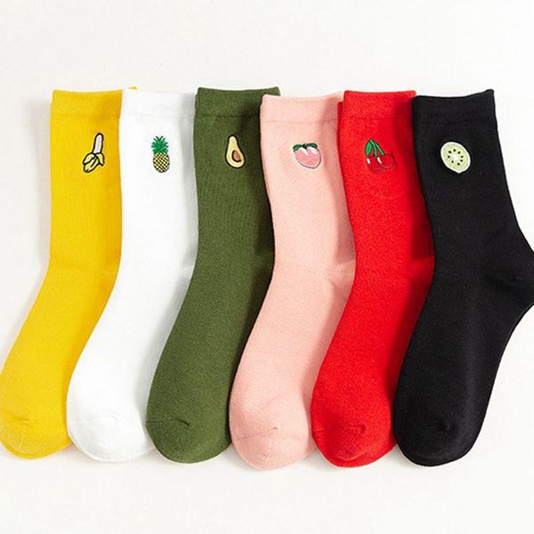 women's socks solid color personalized fruit embroidery autumn and winter trend breathable sweat absorption casual socks, Black;white 
women's socks solid color personalized fruit embroidery autumn and winter trend breathable sweat absorption casual socks, Black;white
