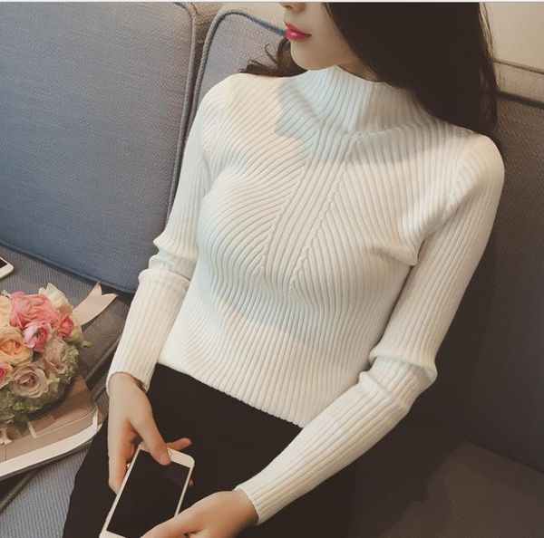 women's sweaters half high neck slim korean warm knitted pullovers sweater casual for fall 2021 en*, White;black
women's sweaters half high neck slim korean warm knitted pullovers sweater casual for fall 2021 en*, White;black