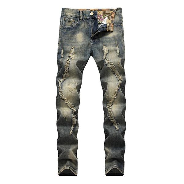 men's jeans retro denim straight personality ripped casual long design large size man, Blue
men's jeans retro denim straight personality ripped casual long design large size man, Blue