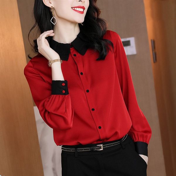 red silk sleeve long korean fashionable clothes of the ladies female blouse a23o, White
red silk sleeve long korean fashionable clothes of the ladies female blouse a23o, White