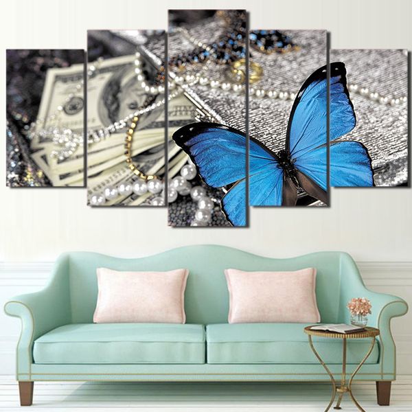 hd printed 5 piece canvas painting wall pictures for living room modern blue butterfly jewelry art print(no frame
hd printed 5 piece canvas painting wall pictures for living room modern blue butterfly jewelry art print(no frame