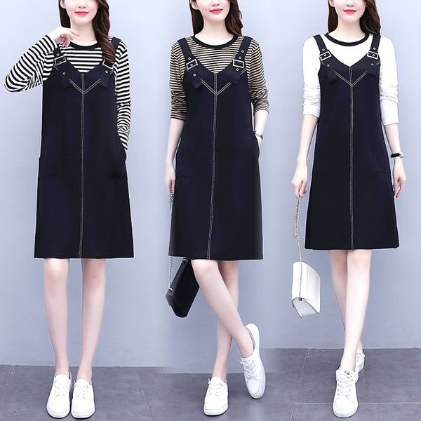 large plus size fat long sleeve gown tarja of the women casual wear loose patchwork autumn dresses 96yv, Black;gray
large plus size fat long sleeve gown tarja of the women casual wear loose patchwork autumn dresses 96yv, Black;gray