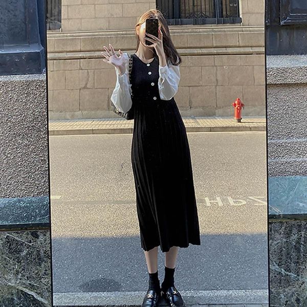 casual dresses vintage o neck woman pleated dress women one-piece knitted sweater 2021 autumn winter korean knidress lady robe, Black;gray
casual dresses vintage o neck woman pleated dress women one-piece knitted sweater 2021 autumn winter korean knidress lady robe, Black;gray