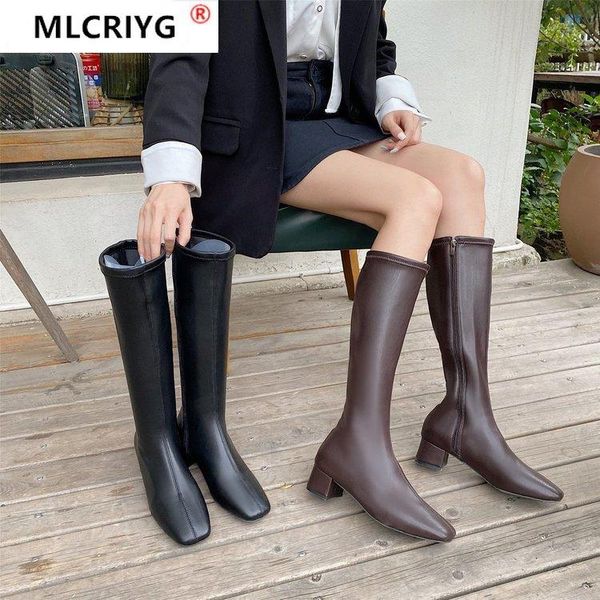 2020 new brand knee high boots genuine leather boots thick heels square toe mixed colors women ladies shoes, Black
2020 new brand knee high boots genuine leather boots thick heels square toe mixed colors women ladies shoes, Black