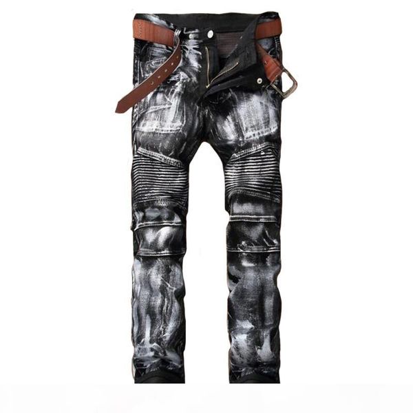 mens biker jean trousers hi-street slim fit painted denim joggers male straight pleated moto jeans pants, Blue
mens biker jean trousers hi-street slim fit painted denim joggers male straight pleated moto jeans pants, Blue