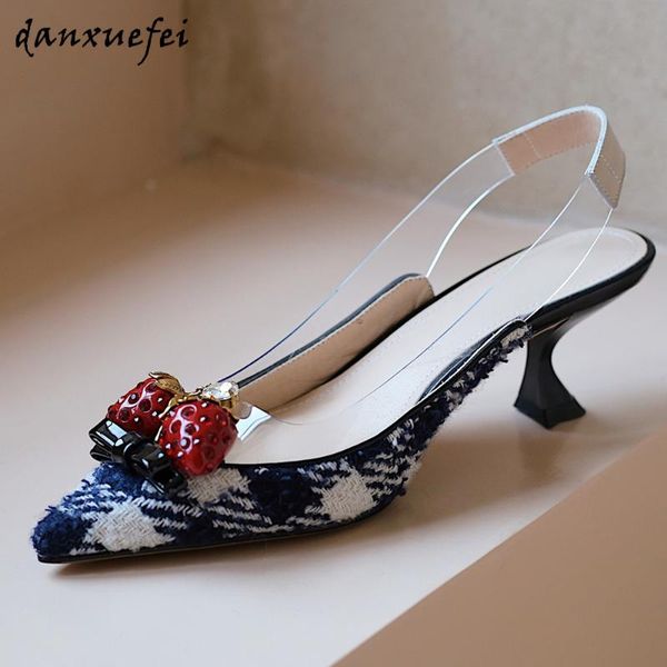 women's plaid fabric patchwork slip-on pumps slingback strawberry crystal elegant ladies thin high heel pointed toe party shoes, Black
women's plaid fabric patchwork slip-on pumps slingback strawberry crystal elegant ladies thin high heel pointed toe party shoes, Black