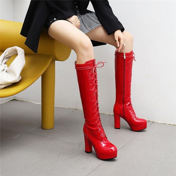 boots ymechic 2021 winter patent pu leather red black white long knight cross tied knee high lace up platform heel shoes 431
boots ymechic 2021 winter patent pu leather red black white long knight cross tied knee high lace up platform heel shoes 431