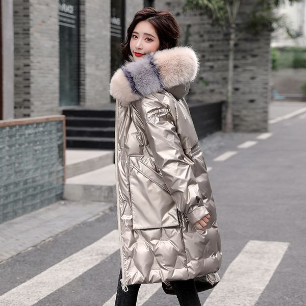 2020 new down jacket for women's middle and long large hairline net red korean patent leather coat with bright surface, Black
2020 new down jacket for women's middle and long large hairline net red korean patent leather coat with bright surface, Black