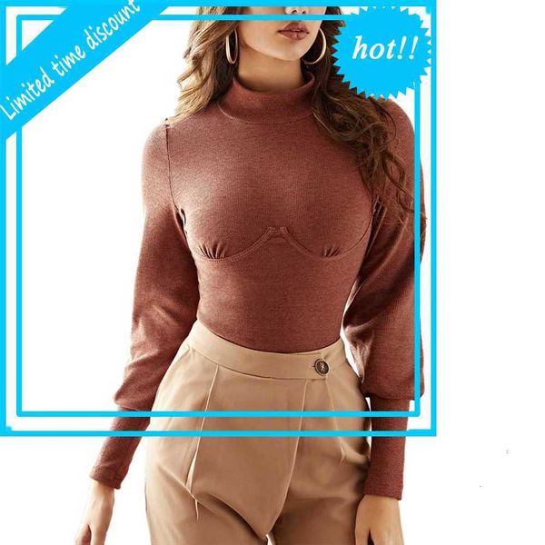 women mouwen t-shirt short high neck long mouw chest line casual lent basic effects color women's clothing, White
women mouwen t-shirt short high neck long mouw chest line casual lent basic effects color women's clothing, White