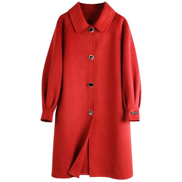 women's wool & blends fashion solid color straight tube doll collar single breasted double-sided mid-length over-the-knee coat for wome, Black
women's wool & blends fashion solid color straight tube doll collar single breasted double-sided mid-length over-the-knee coat for wome, Black