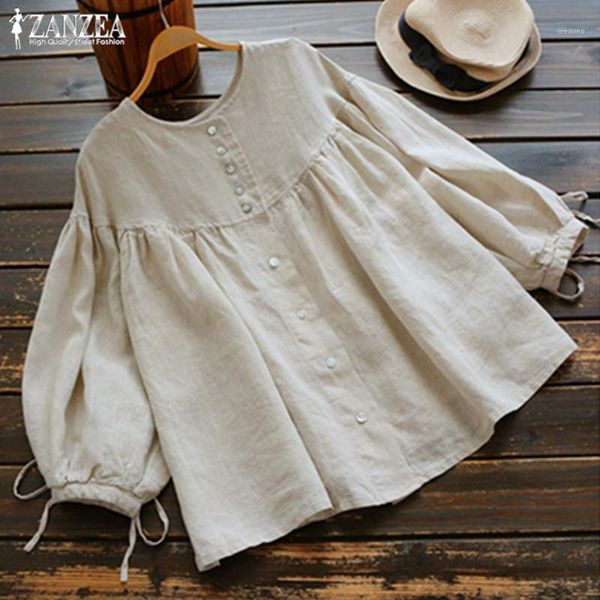 zanzea vintage lantern sleeve shirts women's blouses 2020 spring button pleated chemise female tunic plus size linen blusas1, White 
zanzea vintage lantern sleeve shirts women's blouses 2020 spring button pleated chemise female tunic plus size linen blusas1, White