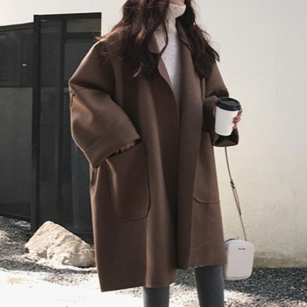 women's wool & blends fashion women pocket long sleeve cardigan casual loose sweater brown woolen coat ladies oversize 10.21, Black
women's wool & blends fashion women pocket long sleeve cardigan casual loose sweater brown woolen coat ladies oversize 10.21, Black