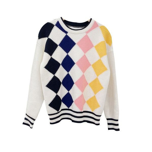 women's sweaters 2021 autumn and winter knitted pullover sweater rhombic cotton blend top, White;black
women's sweaters 2021 autumn and winter knitted pullover sweater rhombic cotton blend top, White;black