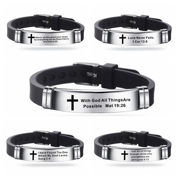 trendy cross jesus scripture quote bracelet christian bible verse inspiring faith stainless steel bracelets silicone wristband, Golden;silver
trendy cross jesus scripture quote bracelet christian bible verse inspiring faith stainless steel bracelets silicone wristband, Golden;silver