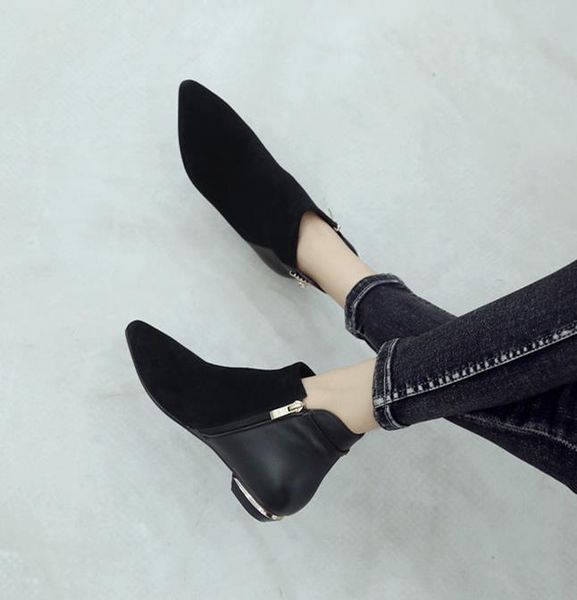 ms. 2020 winter pointed leather bare boots flat with women's, Black