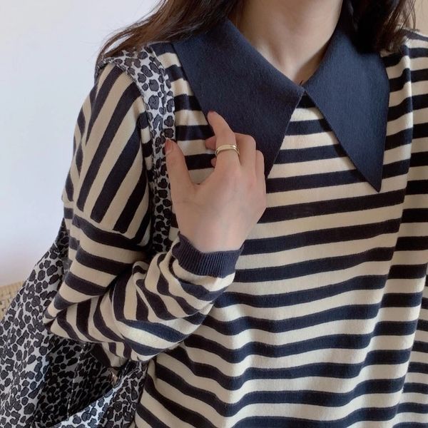 dyoj2 lapel horizontal stripe versatile casual knitting long sleeve thin women's knitted bottom lapel horizontal stripe versatile knitt, White;black
dyoj2 lapel horizontal stripe versatile casual knitting long sleeve thin women's knitted bottom lapel horizontal stripe versatile knitt, White;black