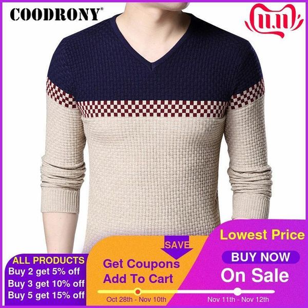 coodrony autumn winter warm wool sweaters casual hit color patchwork v-neck pullover men brand slim fit cotton sweater 7155 201104, White;black
coodrony autumn winter warm wool sweaters casual hit color patchwork v-neck pullover men brand slim fit cotton sweater 7155 201104, White;black