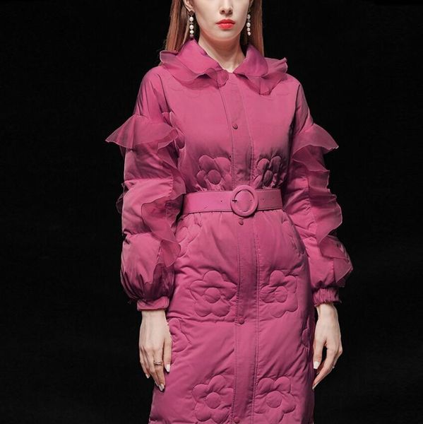 90% white duck for women's coat 2021 fashion winter frilly shredded flower manga female lantern down jacket p2023 s720, Black
