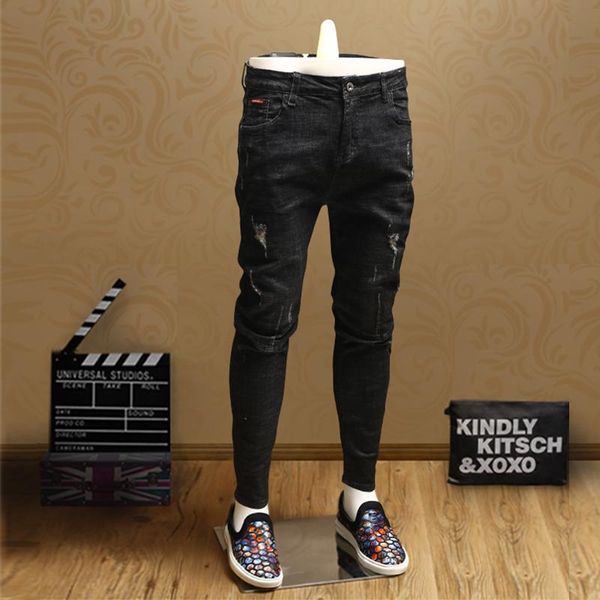 men's jeans slim fashion fit ripped black stretch jean pencil pants for cowboys men clothing psmj69, Blue
men's jeans slim fashion fit ripped black stretch jean pencil pants for cowboys men clothing psmj69, Blue