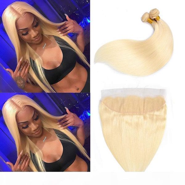 indian virgin hair extensions 2 bundles with 13x4 lace frontal pre plucked 613 blonde virgin hair straight human hair wefts with closure, Black;brown 
indian virgin hair extensions 2 bundles with 13x4 lace frontal pre plucked 613 blonde virgin hair straight human hair wefts with closure, Black;brown