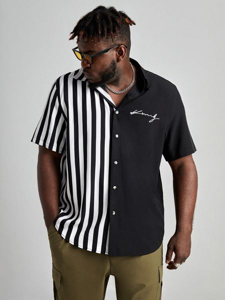 extended sizes men striped & letter graphic shirt g5pe#, White;black
extended sizes men striped & letter graphic shirt g5pe#, White;black