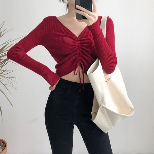 women fashion casual v-neck sweaters autunm new arrive lady solid winter drawstring wear long sleeve short clothes, White;black
women fashion casual v-neck sweaters autunm new arrive lady solid winter drawstring wear long sleeve short clothes, White;black