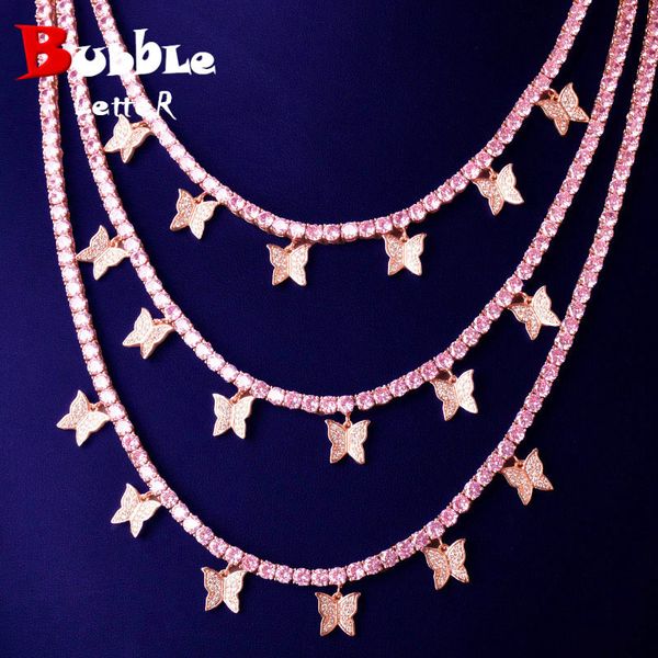 butterfly pendant pink color zircon 4mm 1 row tennis chain necklace men's hip hop jewelry link adjustable q1113, Silver 
butterfly pendant pink color zircon 4mm 1 row tennis chain necklace men's hip hop jewelry link adjustable q1113, Silver
