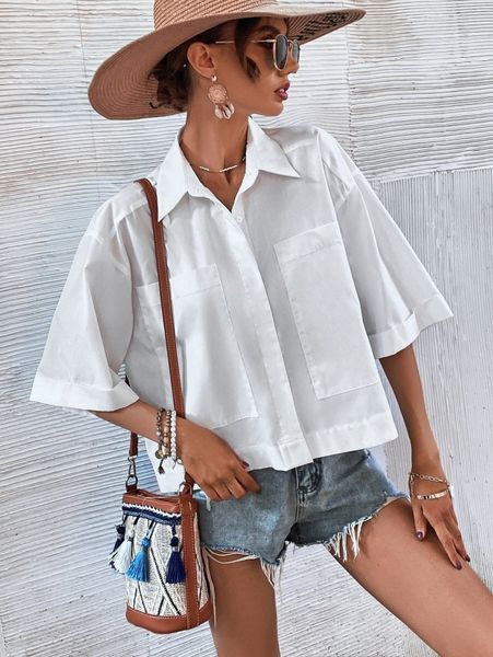 dual pocket drop shoulder blouse g94n#, White
dual pocket drop shoulder blouse g94n#, White
