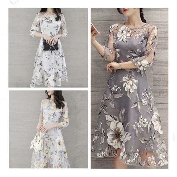 2019 fashionable organza print dress 3 / 4 sleeve crew neck mid length skirt, Black;gray
2019 fashionable organza print dress 3 / 4 sleeve crew neck mid length skirt, Black;gray