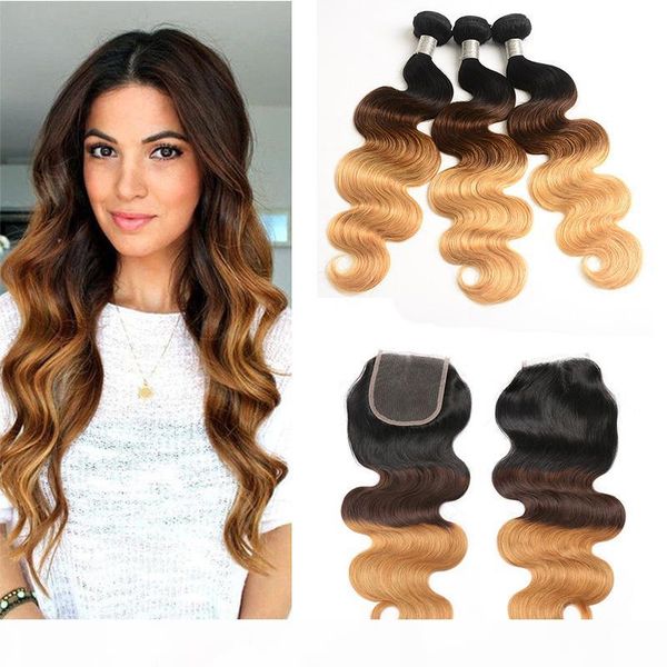 ombre virgin hair weave bundles with closure 3 tone blonde 1b 4 27 ombre brazilian body wave human hair extensions with closure, Black;brown
ombre virgin hair weave bundles with closure 3 tone blonde 1b 4 27 ombre brazilian body wave human hair extensions with closure, Black;brown