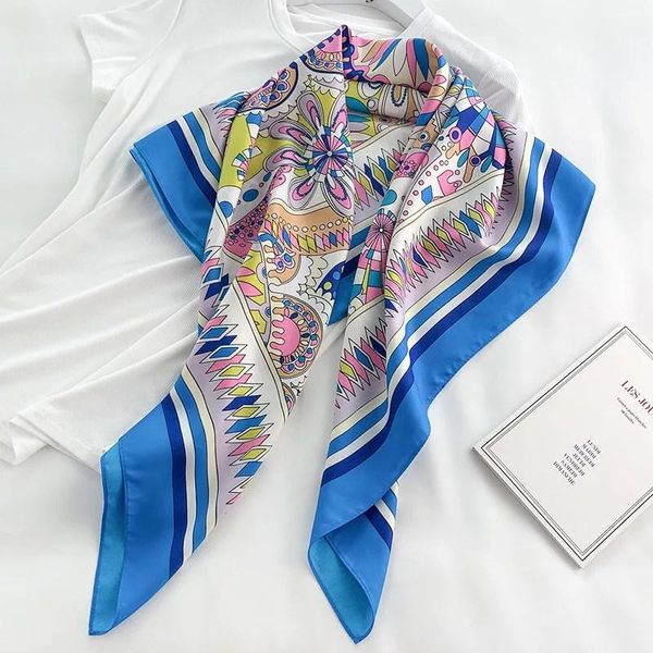 2020 90cm square scarves women silk scarf office ladies hair neck bandanna headband foulard female muffler shawl, Blue;gray