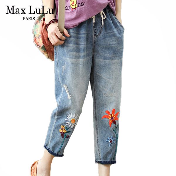 max lulu 2020 new fashion summer ladies elastic jeans women casual floral embroidery denim trousers female oversized harem pants 1017, Blue
max lulu 2020 new fashion summer ladies elastic jeans women casual floral embroidery denim trousers female oversized harem pants 1017, Blue