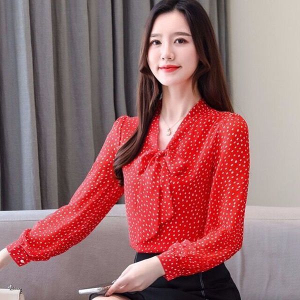 front and back lining long sleeve wave point chiffon women's autumn 2020 new bow tie shirt shows thin top
front and back lining long sleeve wave point chiffon women's autumn 2020 new bow tie shirt shows thin top