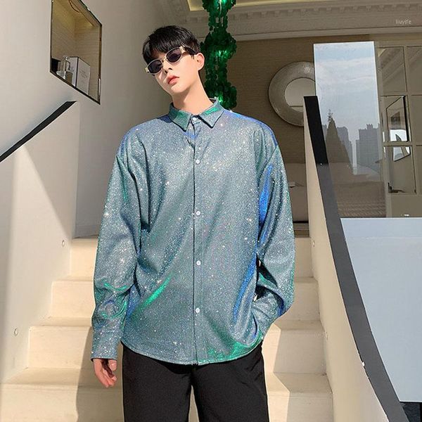 male women retro fashion loose dress shirts men colorful shiny fabric long sleeve casual shirt stage show clothes1, White;black
male women retro fashion loose dress shirts men colorful shiny fabric long sleeve casual shirt stage show clothes1, White;black