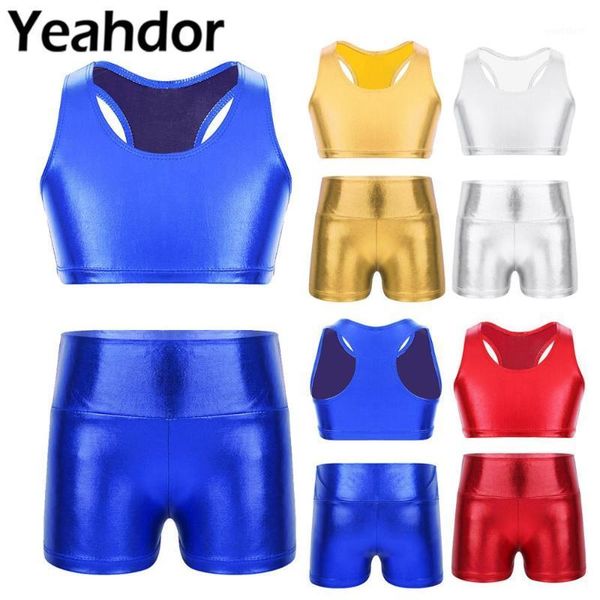 girls ballet outfit shiny metallic racer back sleeveless crop + high waist dance shorts for workout gymnastic dance costume1, Black;red
girls ballet outfit shiny metallic racer back sleeveless crop + high waist dance shorts for workout gymnastic dance costume1, Black;red