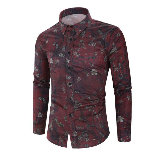 autumn men blouse 2020 new fashion personality men's casual slim long sleeve printed shirt casual men's blouse, White;black